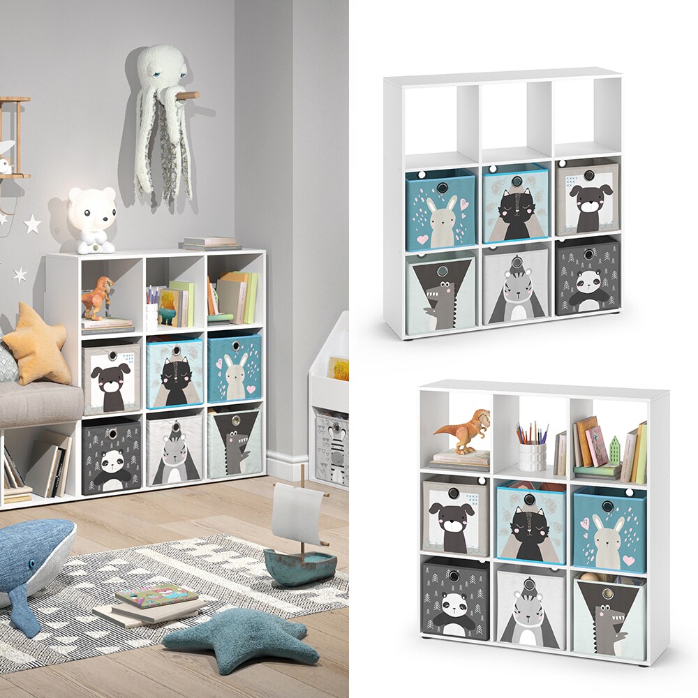 Würfelregal Raumtrenner Standregal Nove Weiß 9 Fächer Kinder-Faltboxen Vicco | 04066731034574