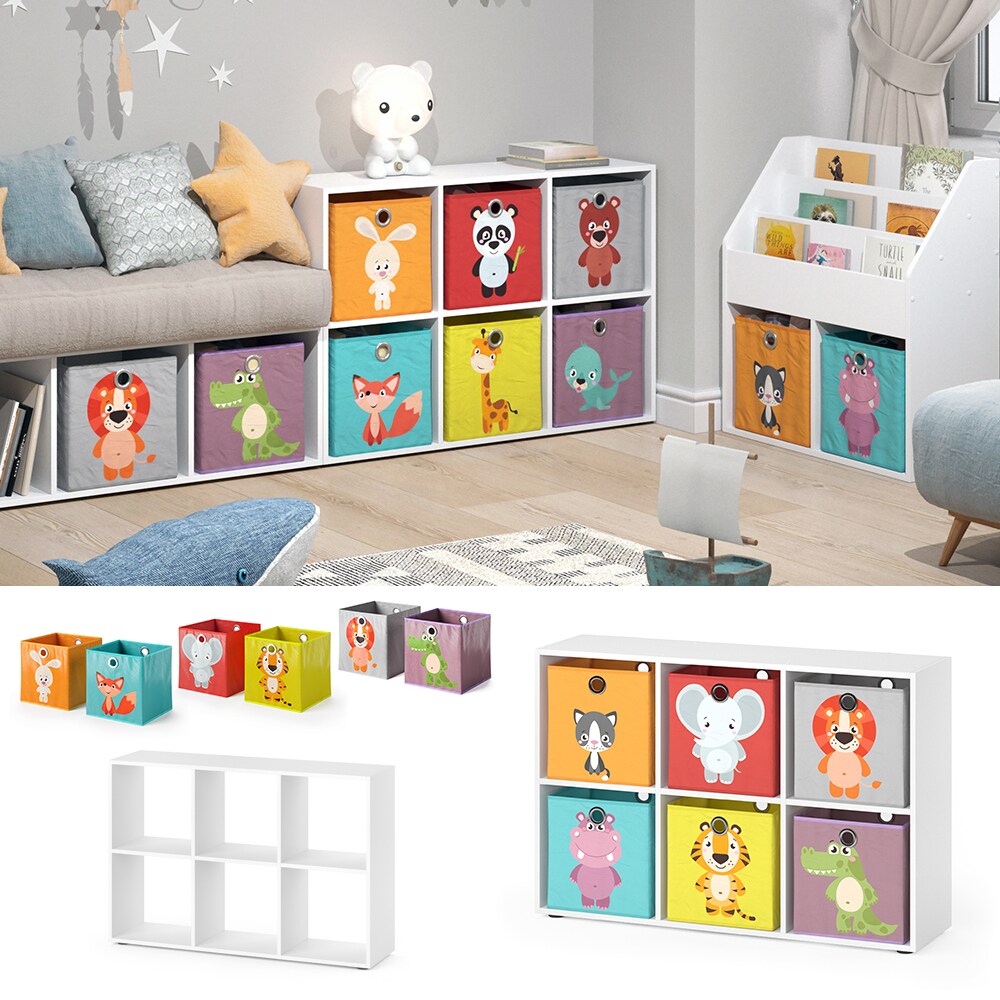 Vicco Raumteiler Regal B&uuml;cherregal Wei&szlig; 6 F&auml;cher Standregal Kinder-Faltboxen - Bild 1
