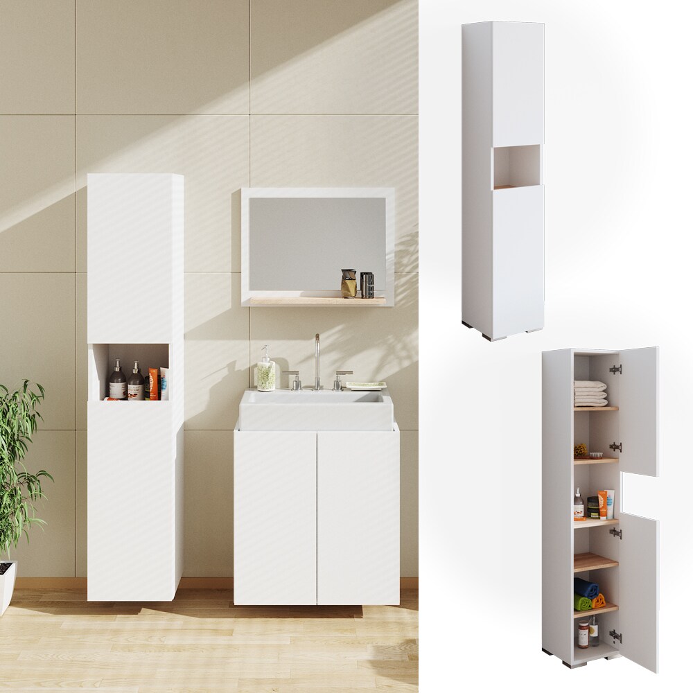Vicco Hochschrank Badschrank Badezimmerschrank Delfina Wei&szlig;/Sonoma T&uuml;r 6 F&auml;cher - Bild 1