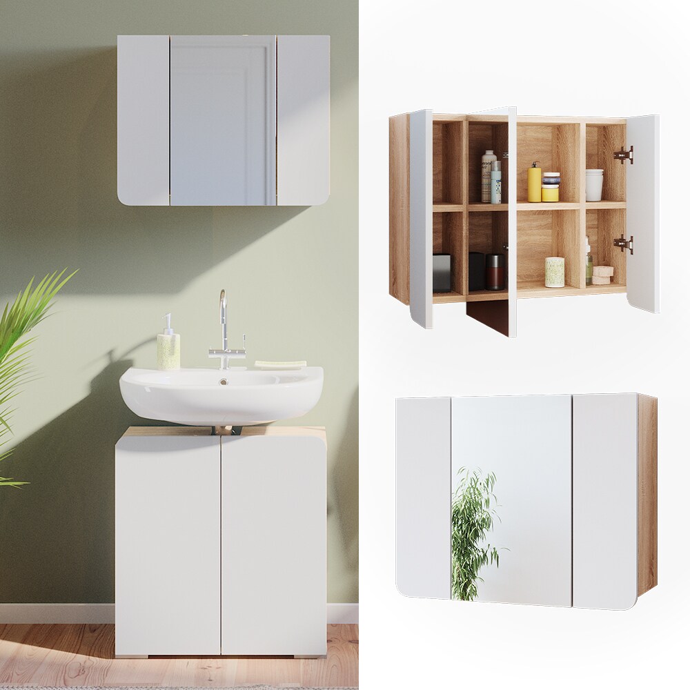 Vicco Badspiegel Wandspiegel Spiegel Elvina Sonoma/Wei&szlig; Badezimmer Ablage T&uuml;ren - Bild 1