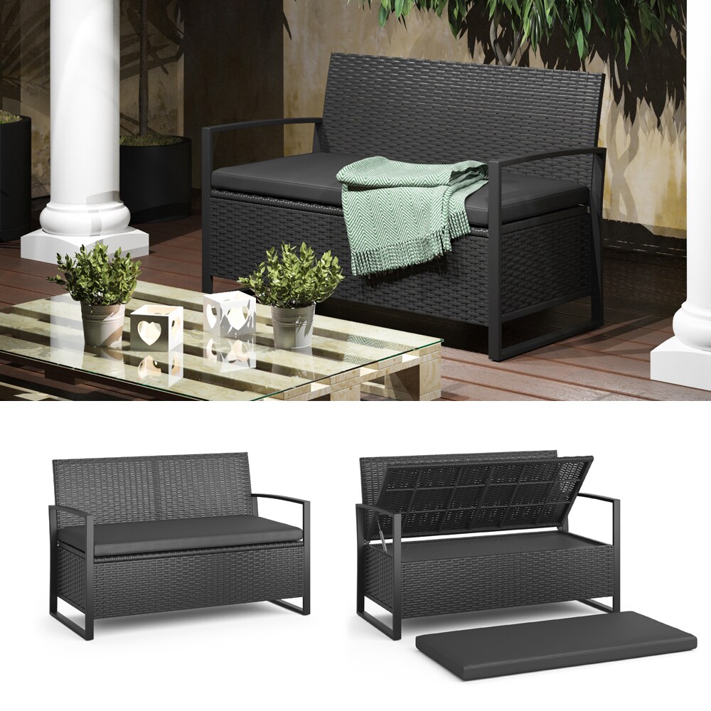 OK-Living Kissenbox-Bank Sitzbank Gartenbank Rattan Anthrazit Aufbewahrung Bank | 04066731036370