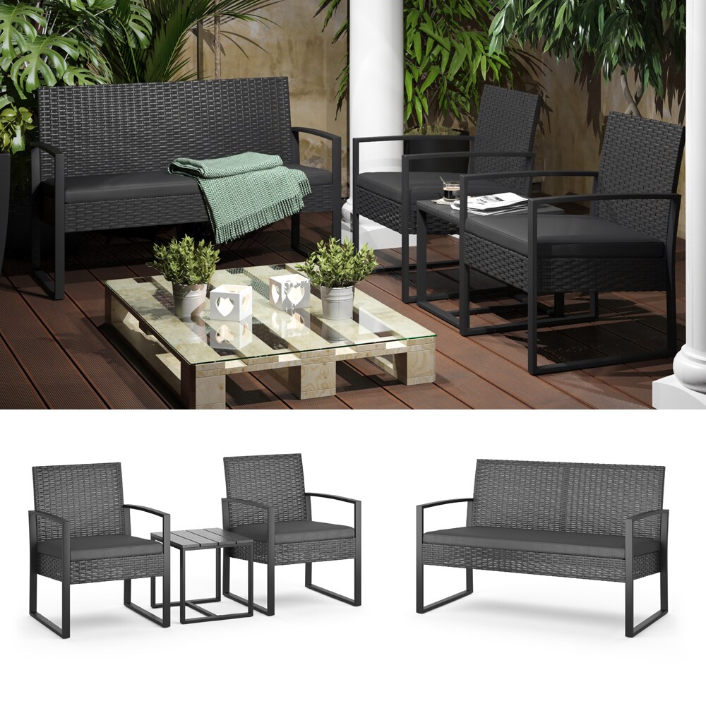 OK-Living Sitzgruppe Sitzbank Gartenm&ouml;bel Rattan Anthrazit Stuhl Tisch Bank - Bild 1