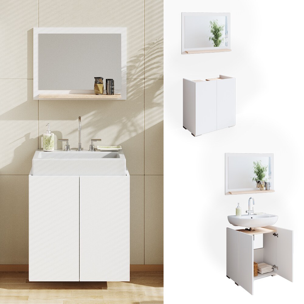 Vicco Badm&ouml;belset Badspiegel Waschtischunterschrank Delfina Sonoma/Wei&szlig; F&auml;cher - Bild 1