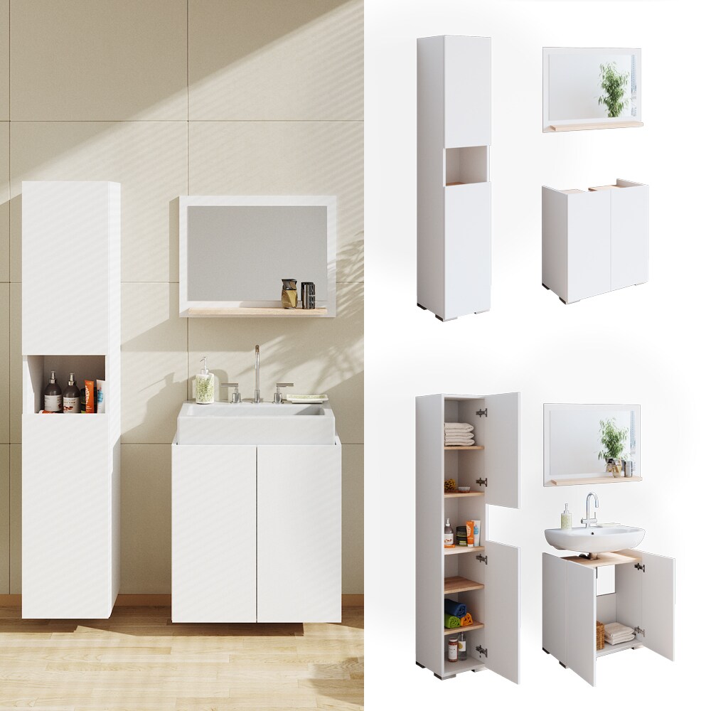 Vicco Badm&ouml;belset Badspiegel Unterschrank Hochschrank Delfina Sonoma/Wei&szlig; Bad - Bild 1