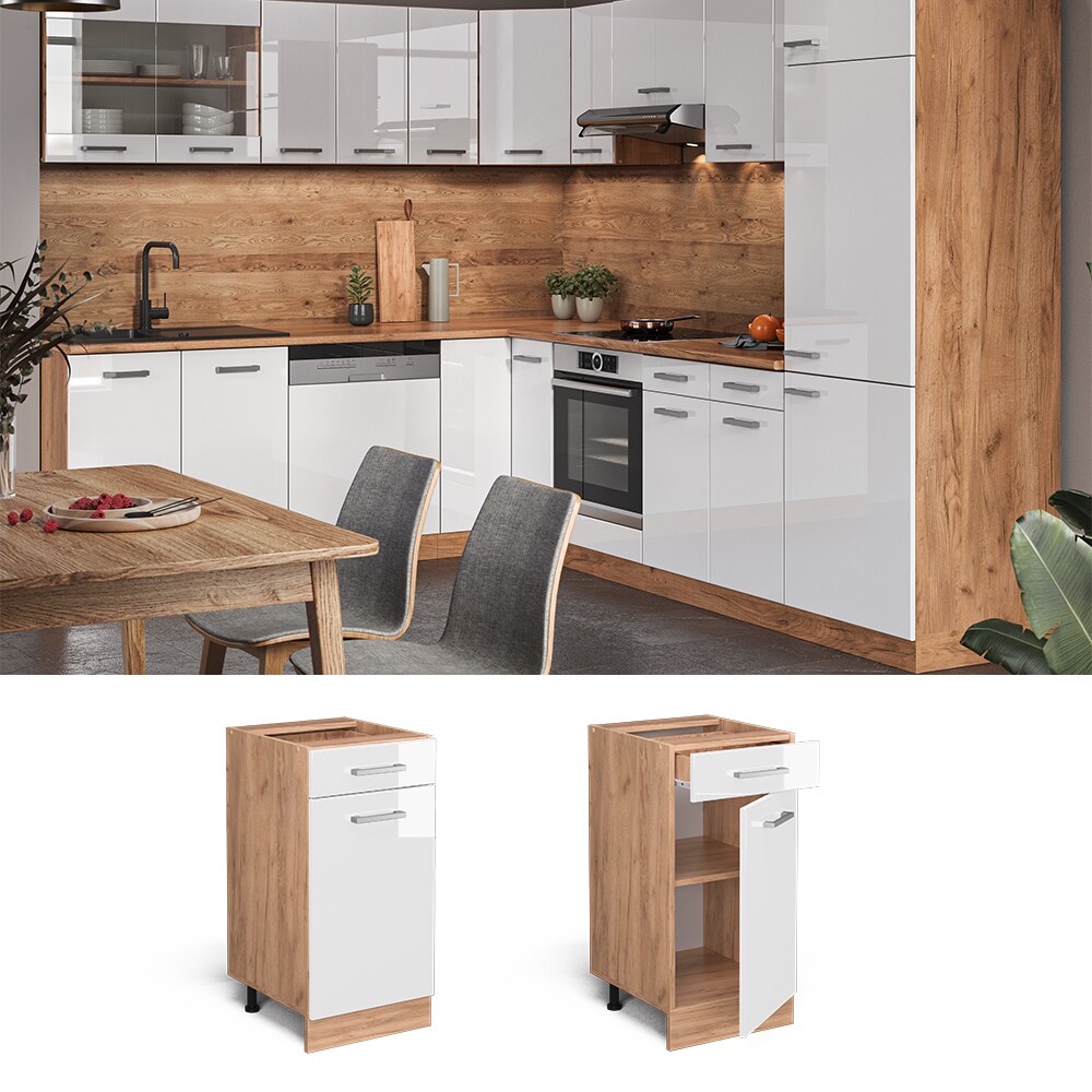 Vicco Schubunterschrank K&uuml;chenschrank K&uuml;chenzeile R-Line 40 cm Goldkraft Wei&szlig; - Bild 1