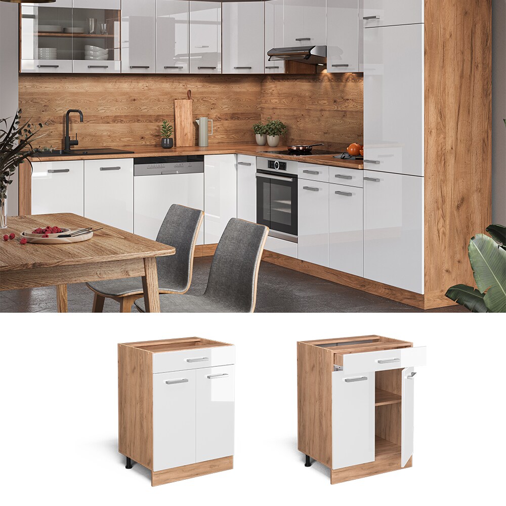 Vicco Schubunterschrank Küchenschrank Küchenzeile R-Line 60 cm Goldkraft Weiß