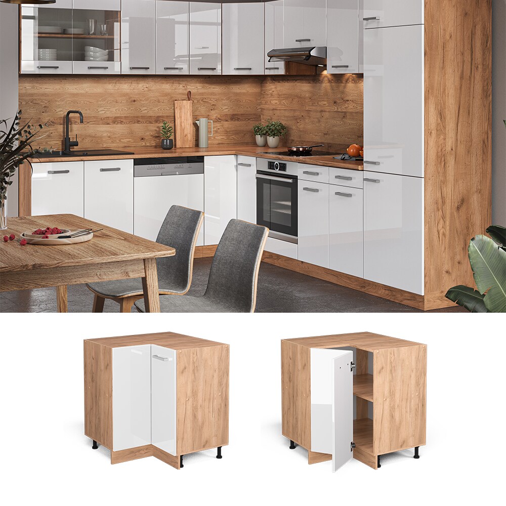 Vicco Eckunterschrank K&uuml;chenschrank K&uuml;chenzeile R-Line 87 cm Goldkraft Wei&szlig; - Bild 1