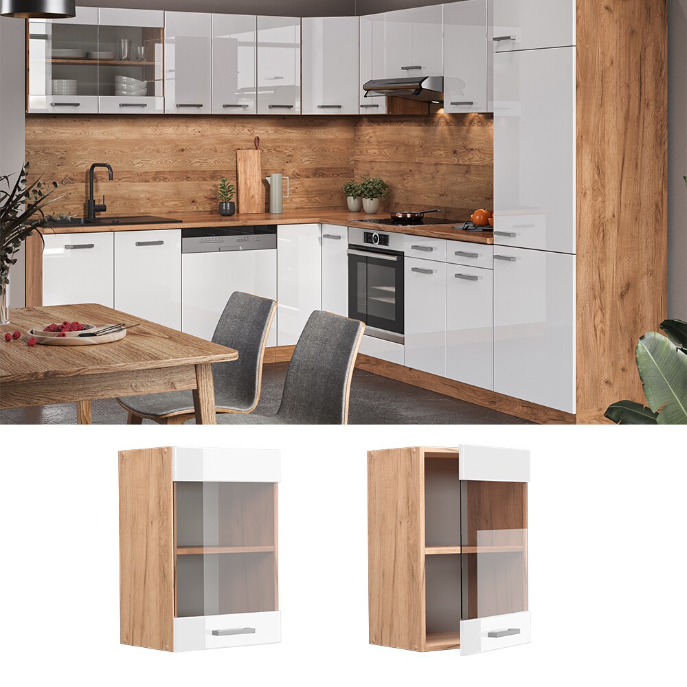 Vicco Hängeglasschrank Küchenschrank Küchenzeile R-Line 40 cm Goldkraft Weiß