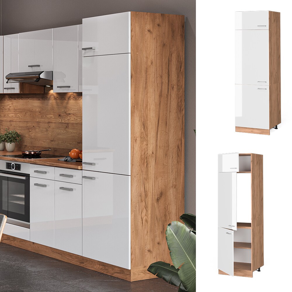 Vicco Kühlumbauschrank Küchenschrank Küchenzeile R-Line 60 cm Goldkraft Weiß