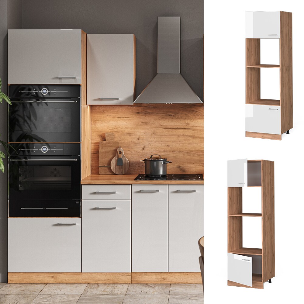 Vicco Mikrowellenumbauschrank Küchenschrank Küchenzeile R-Line 60 cm Goldkraft Weiß | 04066731035717