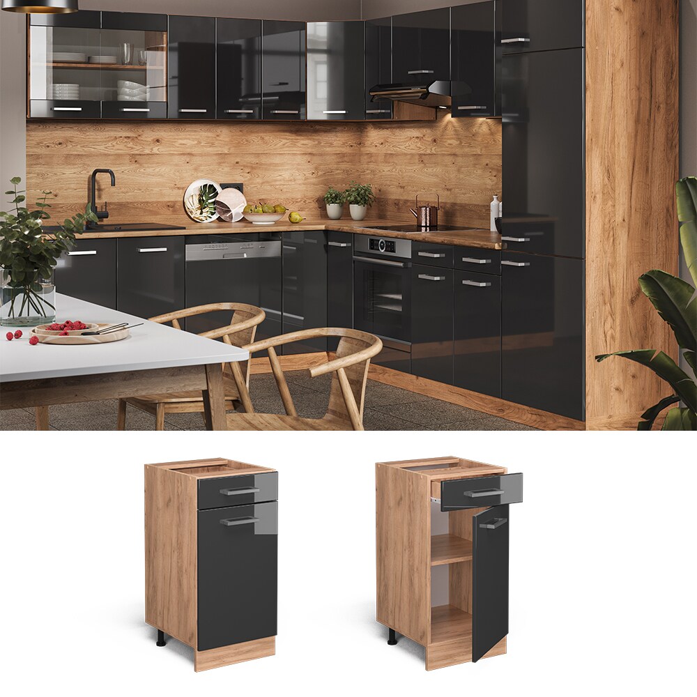 Vicco Schubunterschrank Küchenschrank Küchenzeile R-Line 40 cm Goldkraft Anthrazit
