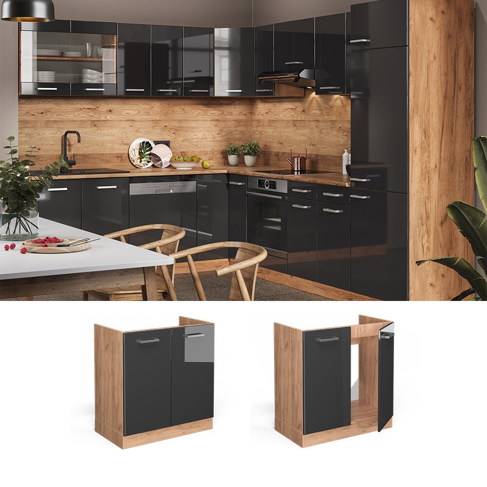 Vicco Sp&uuml;lenunterschrank K&uuml;chenschrank K&uuml;chenzeile R-Line 80 cm Goldkraft Anthrazit - Bild 1