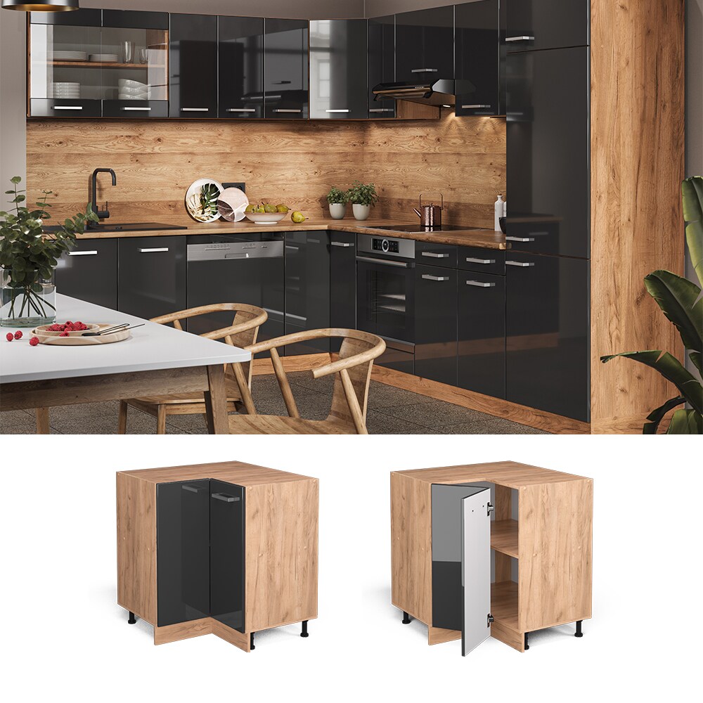 Vicco Eckunterschrank K&uuml;chenschrank K&uuml;chenzeile R-Line 87 cm Goldkraft Anthrazit - Bild 1