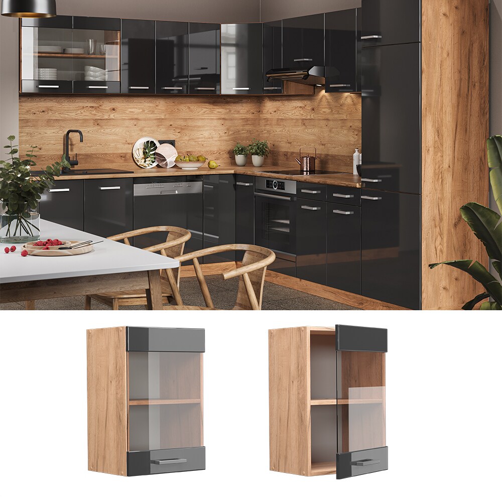 Vicco H&auml;ngeglasschrank K&uuml;chenschrank K&uuml;chenzeile R-Line 40 cm Goldkraft Anthrazit - Bild 1