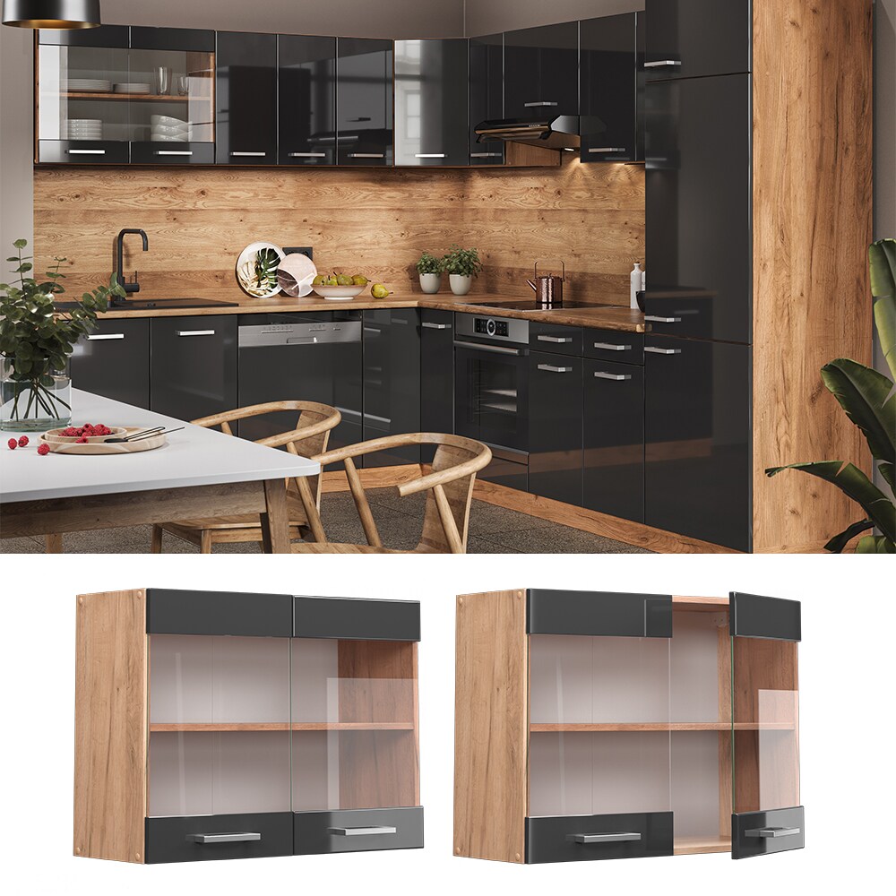 Vicco H&auml;ngeglasschrank K&uuml;chenschrank K&uuml;chenzeile R-Line 80 cm Goldkraft Anthrazit - Bild 1