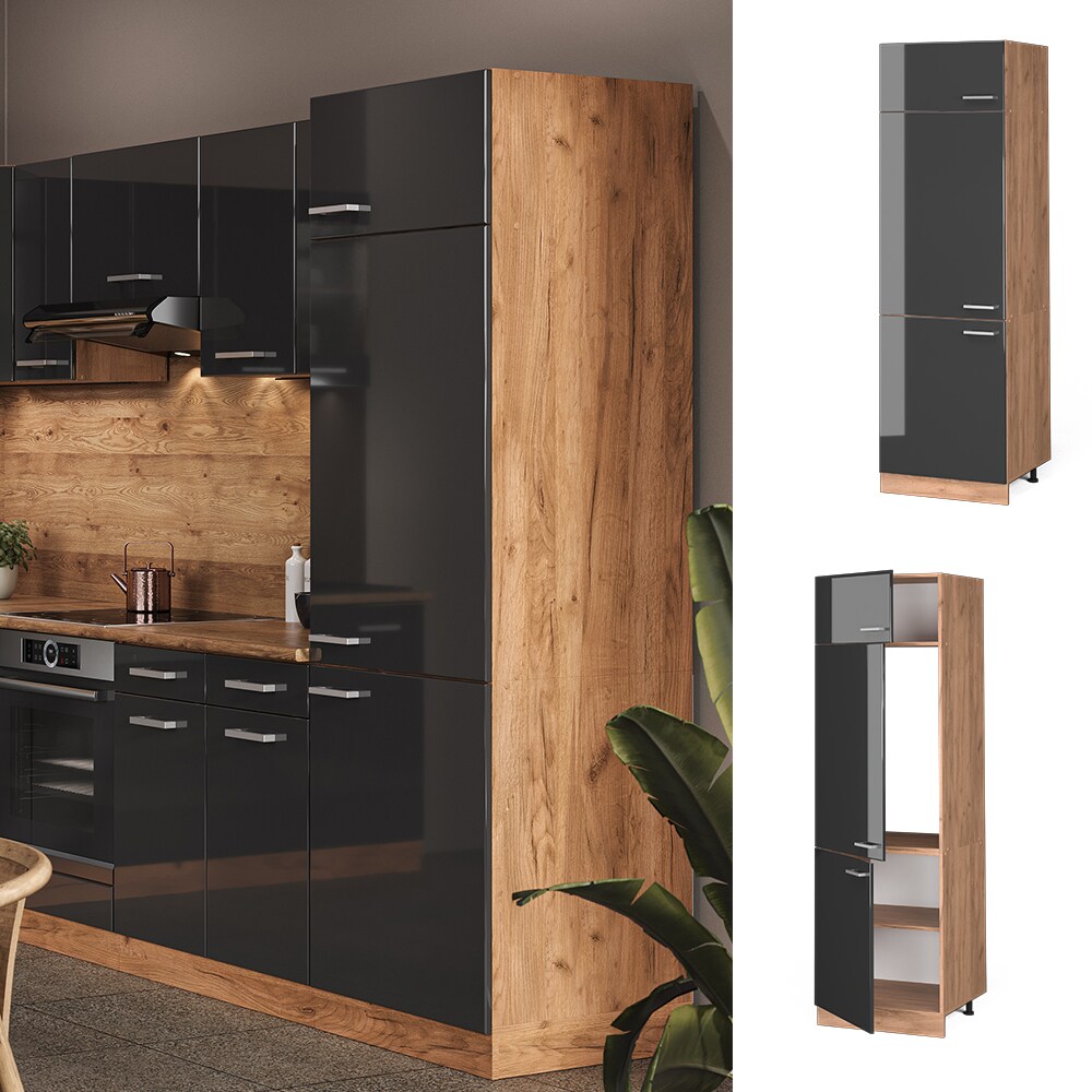Vicco Kühlumbauschrank Küchenschrank Küchenzeile R-Line 60 cm Goldkraft Anthrazit