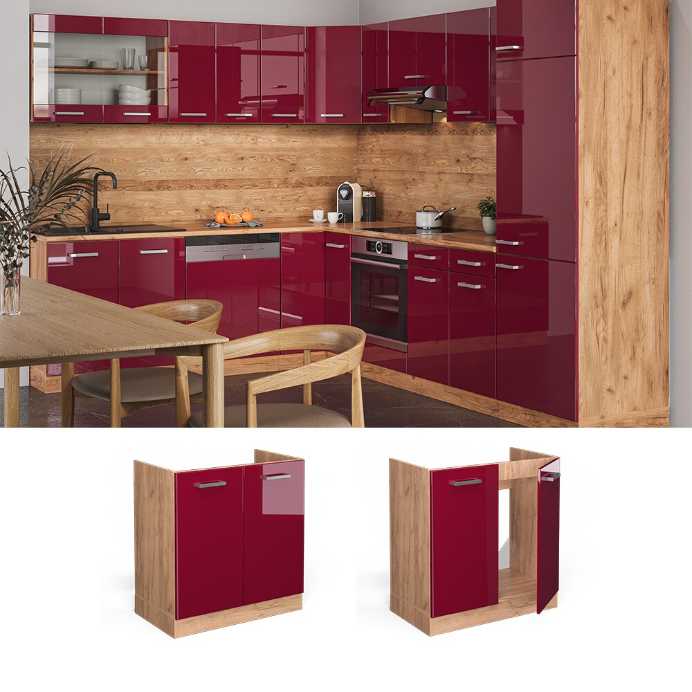 Vicco Spülenunterschrank Küchenschrank Küchenzeile R-Line 80 cm Goldkraft Bordeaux