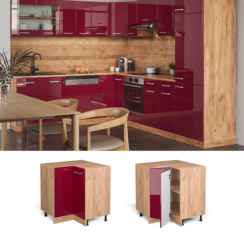 Vicco Eckunterschrank Küchenschrank Küchenzeile R-Line 87 cm Goldkraft Bordeaux