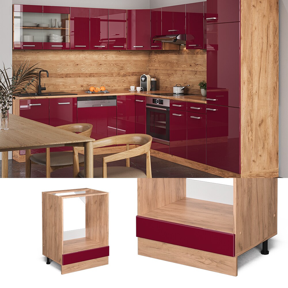 Vicco Herdumbauschrank Küchenschrank Küchenzeile R-Line 60 cm Goldkraft Bordeaux