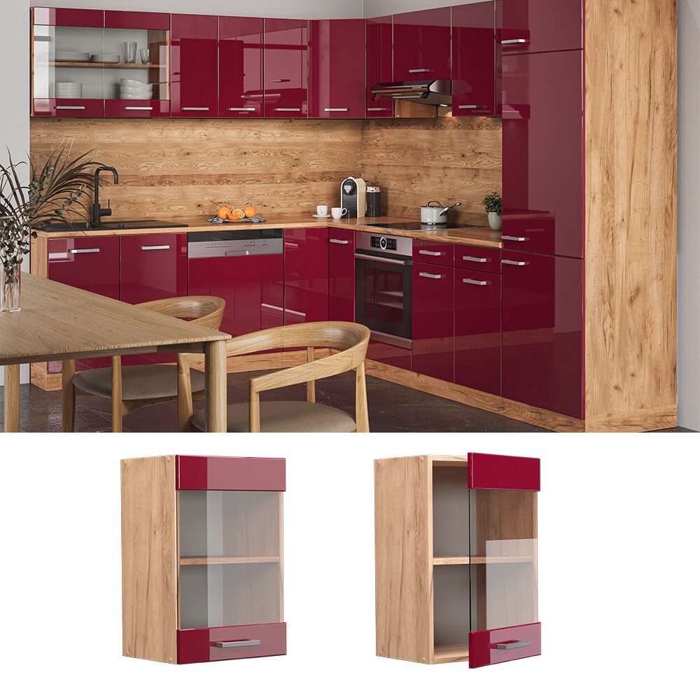 Vicco Hängeglasschrank Küchenschrank Küchenzeile R-Line 40 cm Goldkraft Bordeaux