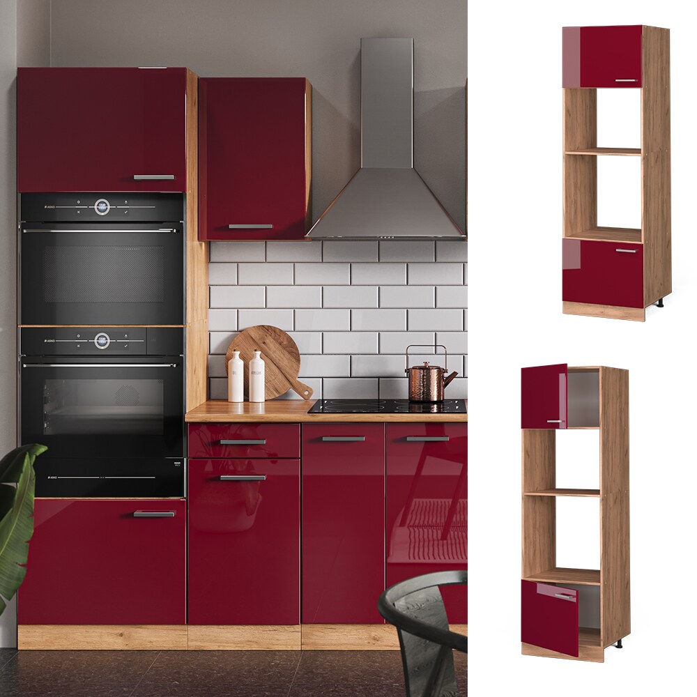 Vicco Mikrowellenumbauschrank Küchenschrank Küchenzeile R-Line 60 cm Goldkraft Bordeaux