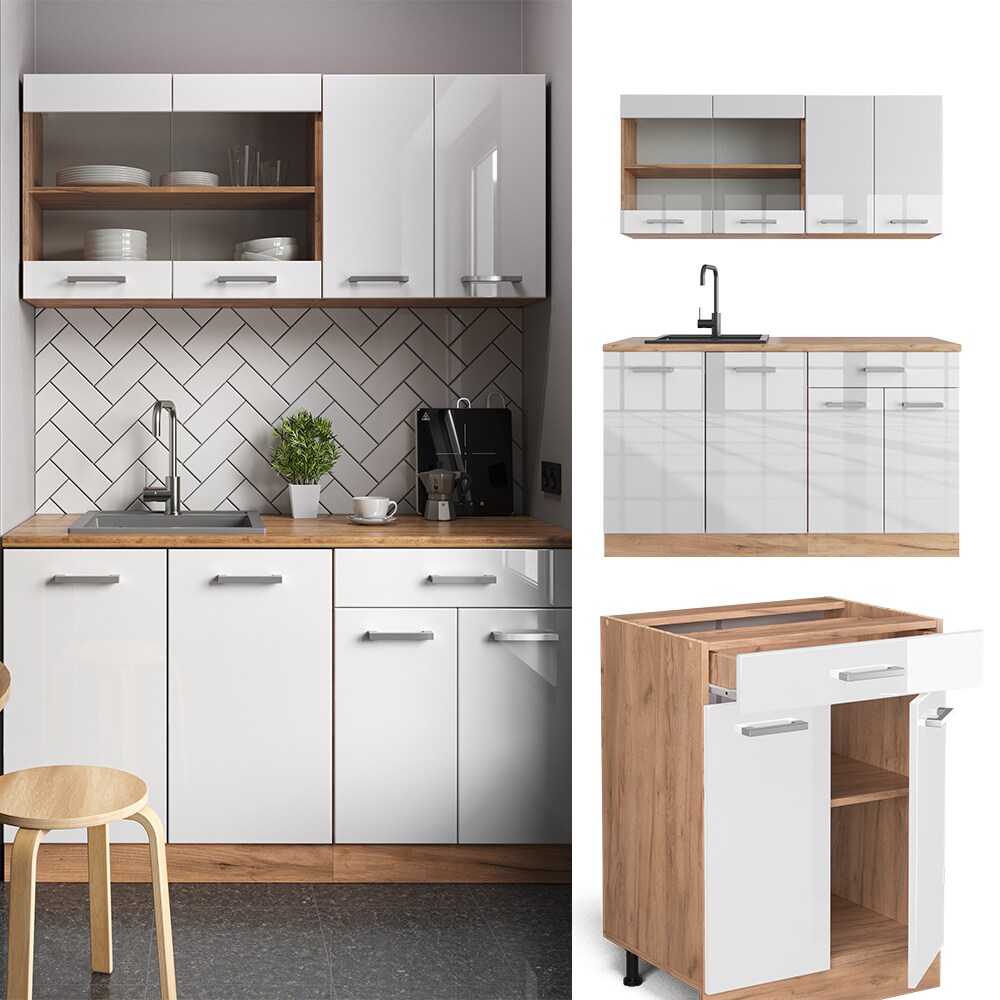 Vicco K&uuml;chenzeile K&uuml;chenblock Einbauk&uuml;che R-Line Single Front Wei&szlig; Hochglanz - Bild 1