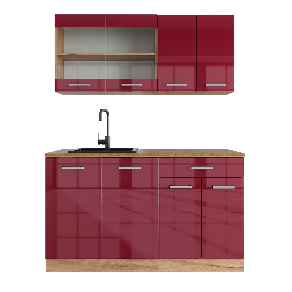 Vicco Küchenzeile Küchenblock Einbauküche R-Line Single Front Bordeaux Hochglanz