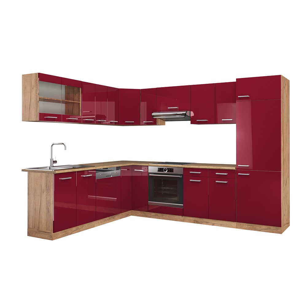 Vicco Küchenzeile Küchenblock Einbauküche R-Line Ecke 287 x 277 Bordeaux HGL
