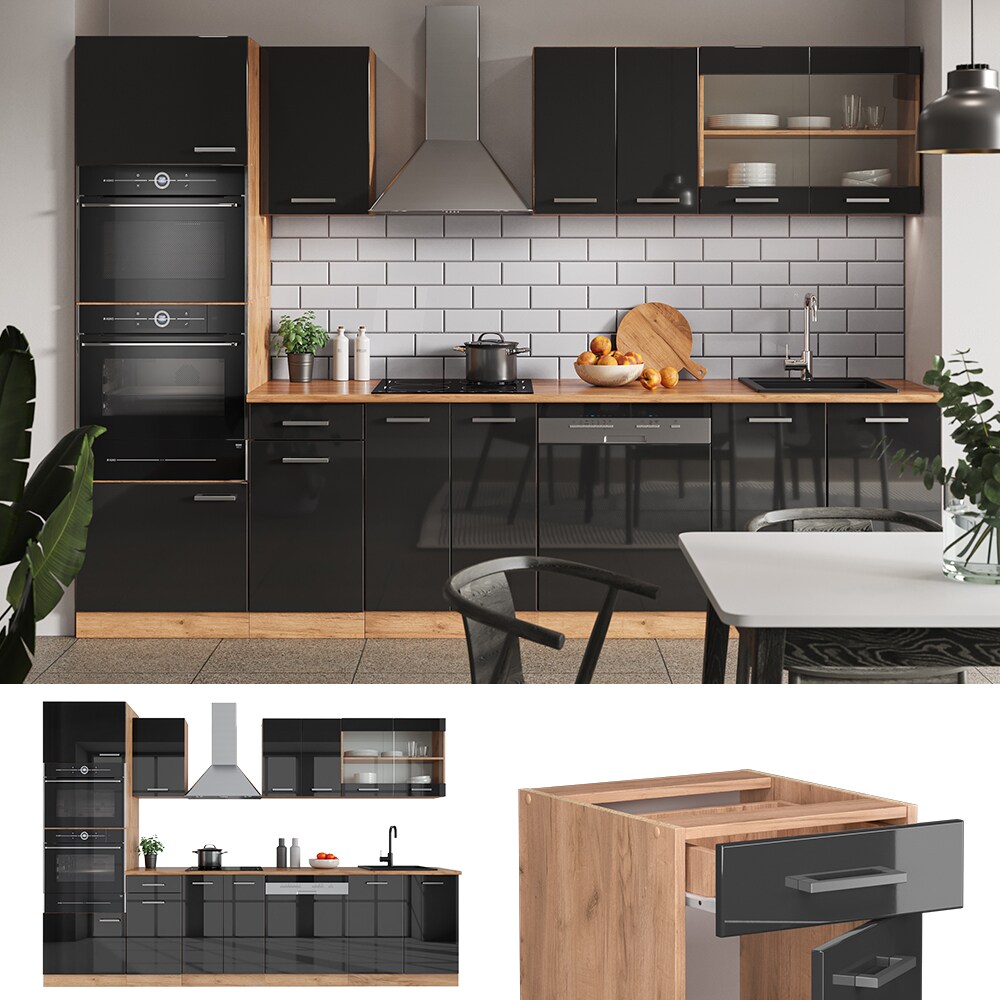 Vicco K&uuml;chenzeile K&uuml;chenblock Einbauk&uuml;che R-Line 300cm Mikrowellenumbauschrank Anthrazit - Bild 1