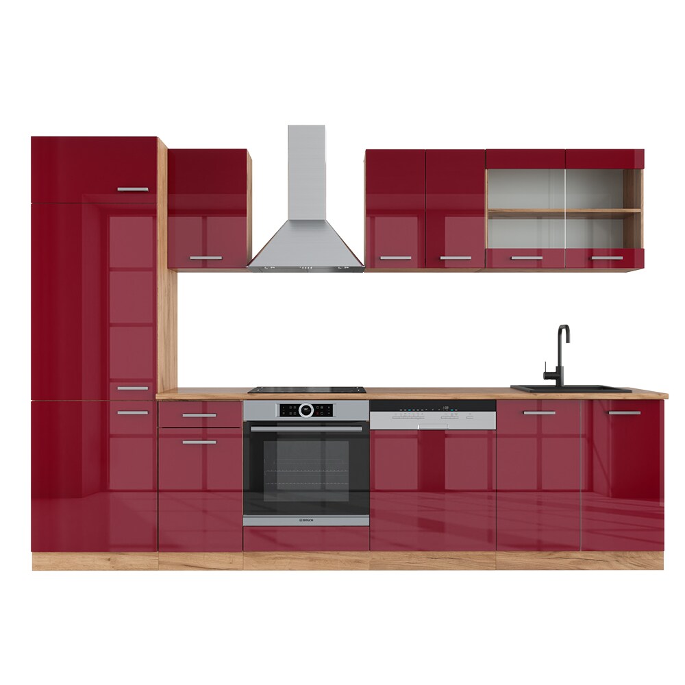 Vicco Küchenzeile Küchenblock Einbauküche R-Line 300cm Kühlumbauschrank Bordeaux