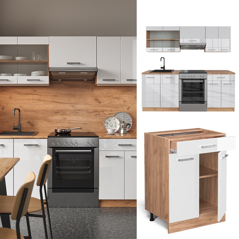 Vicco Küchenzeile Küchenblock Einbauküche R-Line 200 cm Front Weiß
