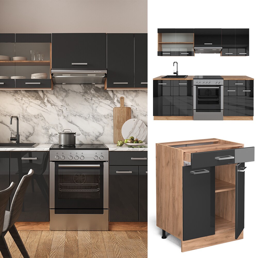 Vicco Küchenzeile Küchenblock Einbauküche R-Line 200 cm Front Anthrazit