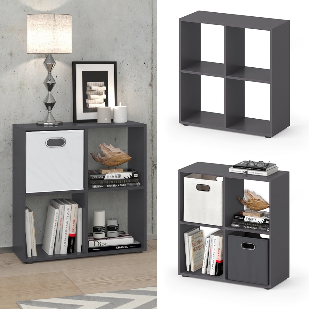 Vicco Raumteiler Standregal B&uuml;cherregal 4 F&auml;cher Tetra Grau Hochregal CD-Regal - Bild 1