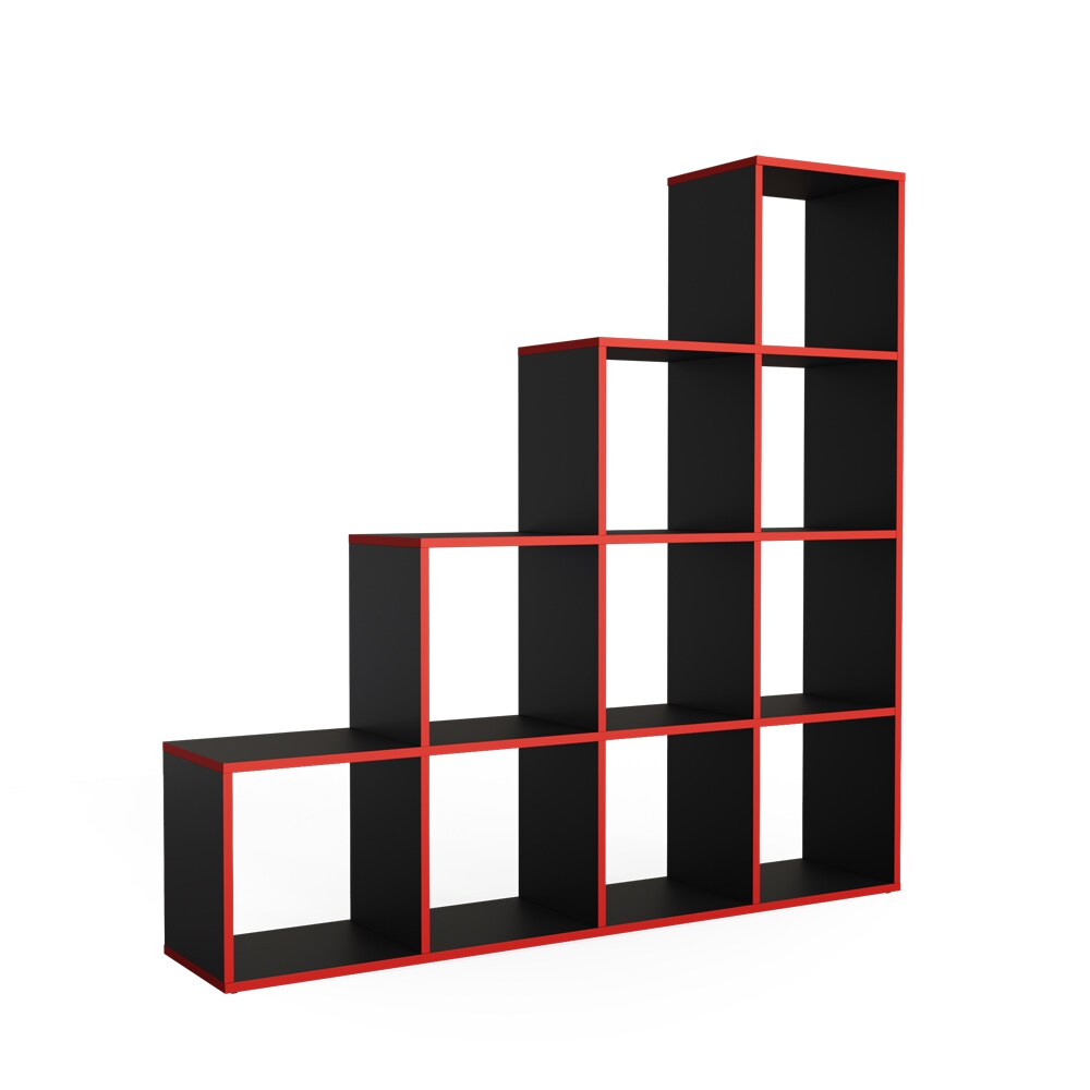 Vicco Treppenregal Raumteiler Stufenregal 10 Fächer Schwarz/Rot Bücherregal | 04066731037841