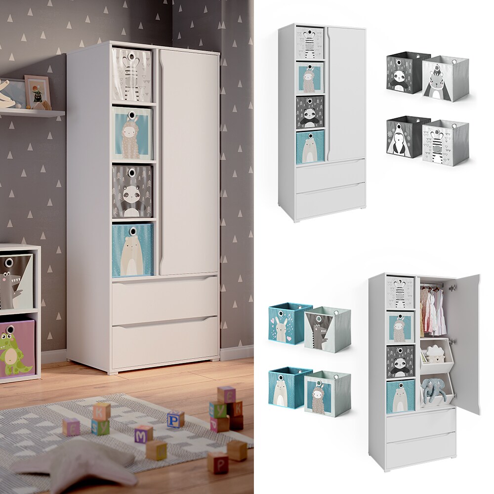 Vicco Kleiderschrank Schlafzimmerschrank Ruben Wei&szlig; Schubladen Kinder-Faltboxen - Bild 1