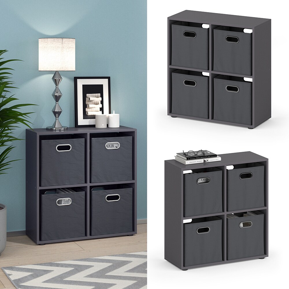 Vicco Raumteiler Standregal Bücherregal 4 Fächer Tetra Grau Hochregal Faltbox
