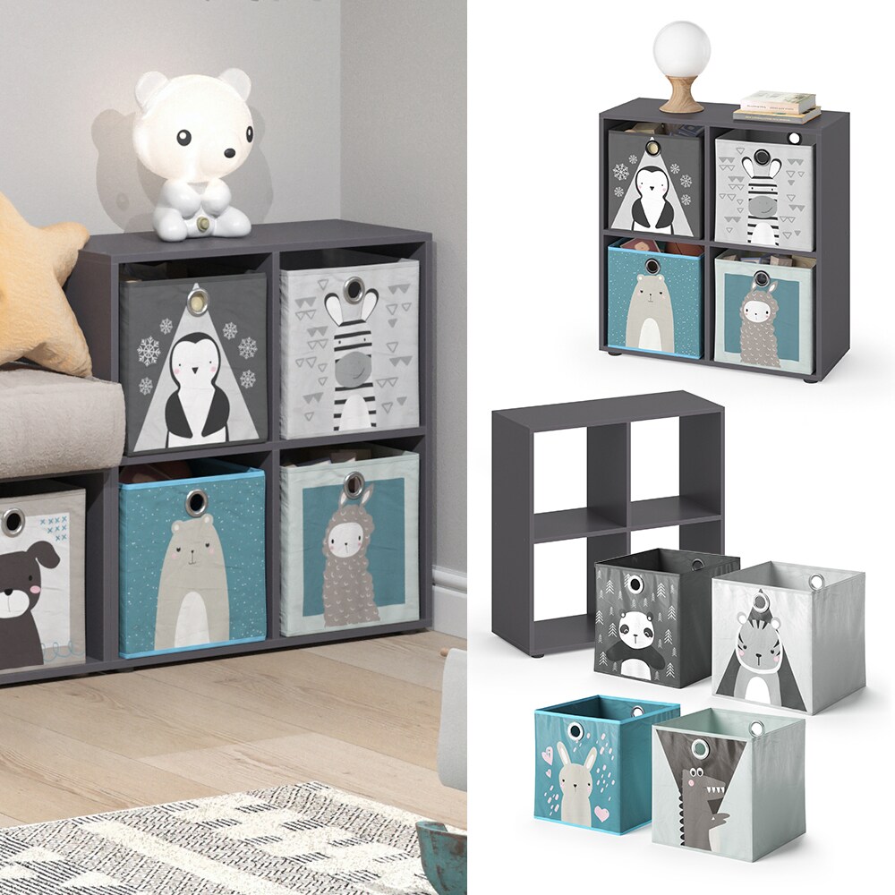 Vicco Raumteiler Standregal B&uuml;cherregal 4 F&auml;cher Tetra Grau Kinder-Faltboxen - Bild 1