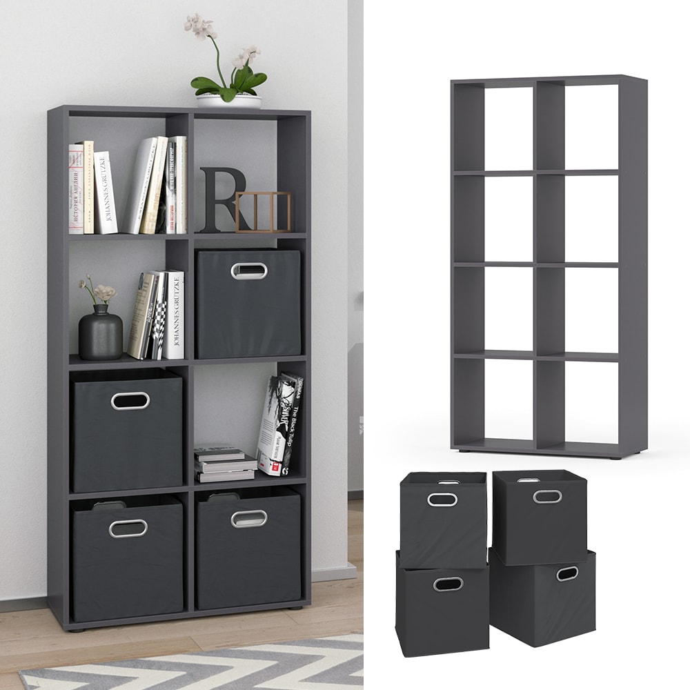 Vicco Raumteiler Standregal B&uuml;cherregal 8 F&auml;cher Scutum Grau Hochregal Faltbox - Bild 1