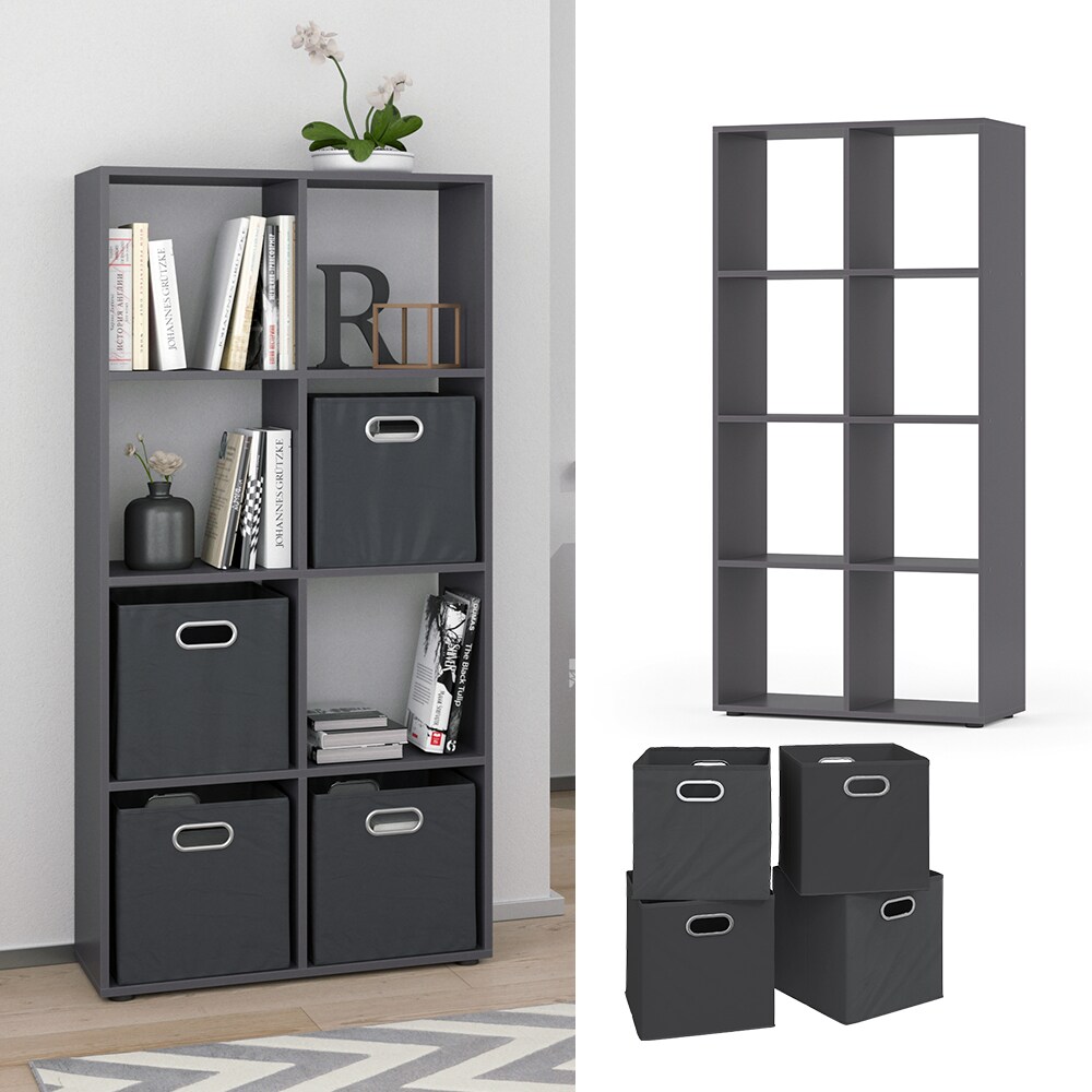 Vicco Raumteiler Standregal Bücherregal 8 Fächer Scutum Grau Hochregal Faltbox | 04066731036318