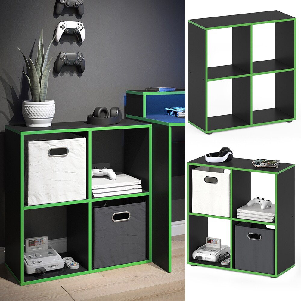 Vicco Raumteiler Standregal B&uuml;cherregal 4 F&auml;cher Tetra Schwarz/Gr&uuml;n Hochregal - Bild 1
