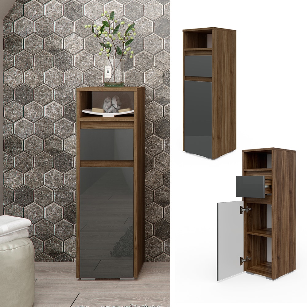Vicco Midischrank Badschrank Badezimmerschrank Majest Nuss/Anthrazit Schublade - Bild 1