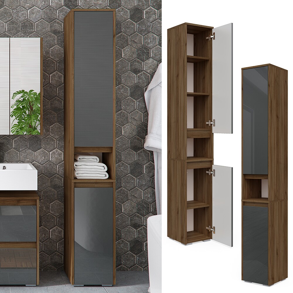 Vicco Hochschran Badschrank Badezimmerschrank Majest Nuss/Anthrazit 2 T&uuml;ren - Bild 1
