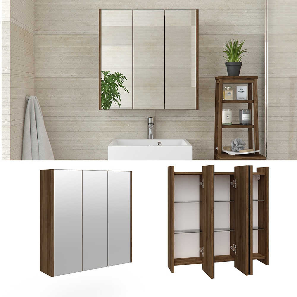 Vicco Spiegelschrank Badspiegel Wandspiegel Majest Nuss/Anthrazit F&auml;cher Spiegel - Bild 1