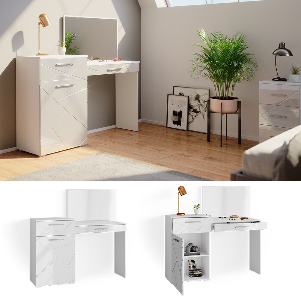 Vicco Schminktisch Frisiertisch Frisierkommode Little Irma Wei&szlig; Spiegel Ablage - Bild 1