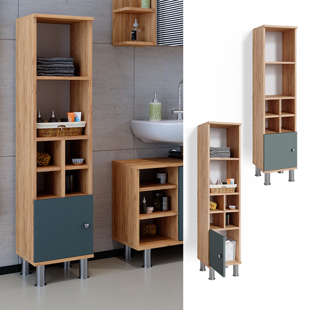 Vicco Midischrank Hochschrank Badschrank Fynn Eiche Gr&uuml;n kleine T&uuml;r Badm&ouml;bel - Bild 1