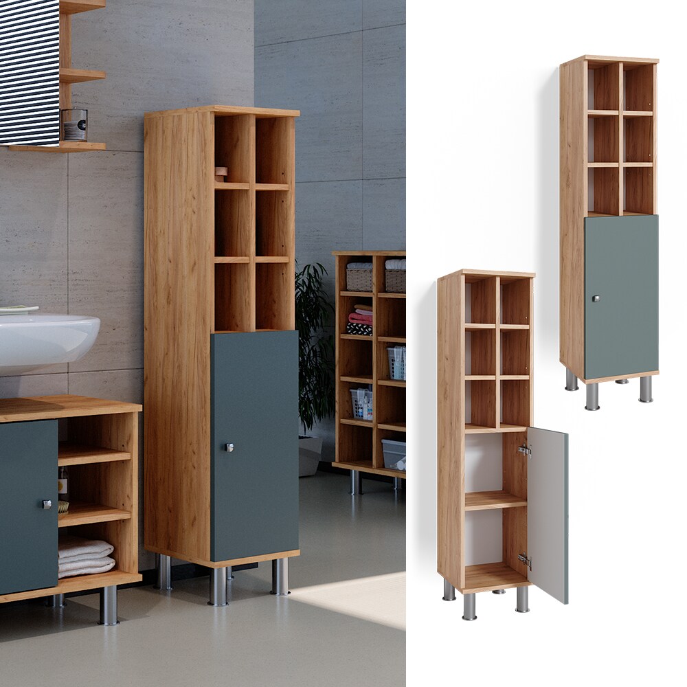 Vicco Midischrank Hochschrank Badschrank Fynn Eiche Gr&uuml;n gro&szlig;e T&uuml;r Badm&ouml;bel - Bild 1