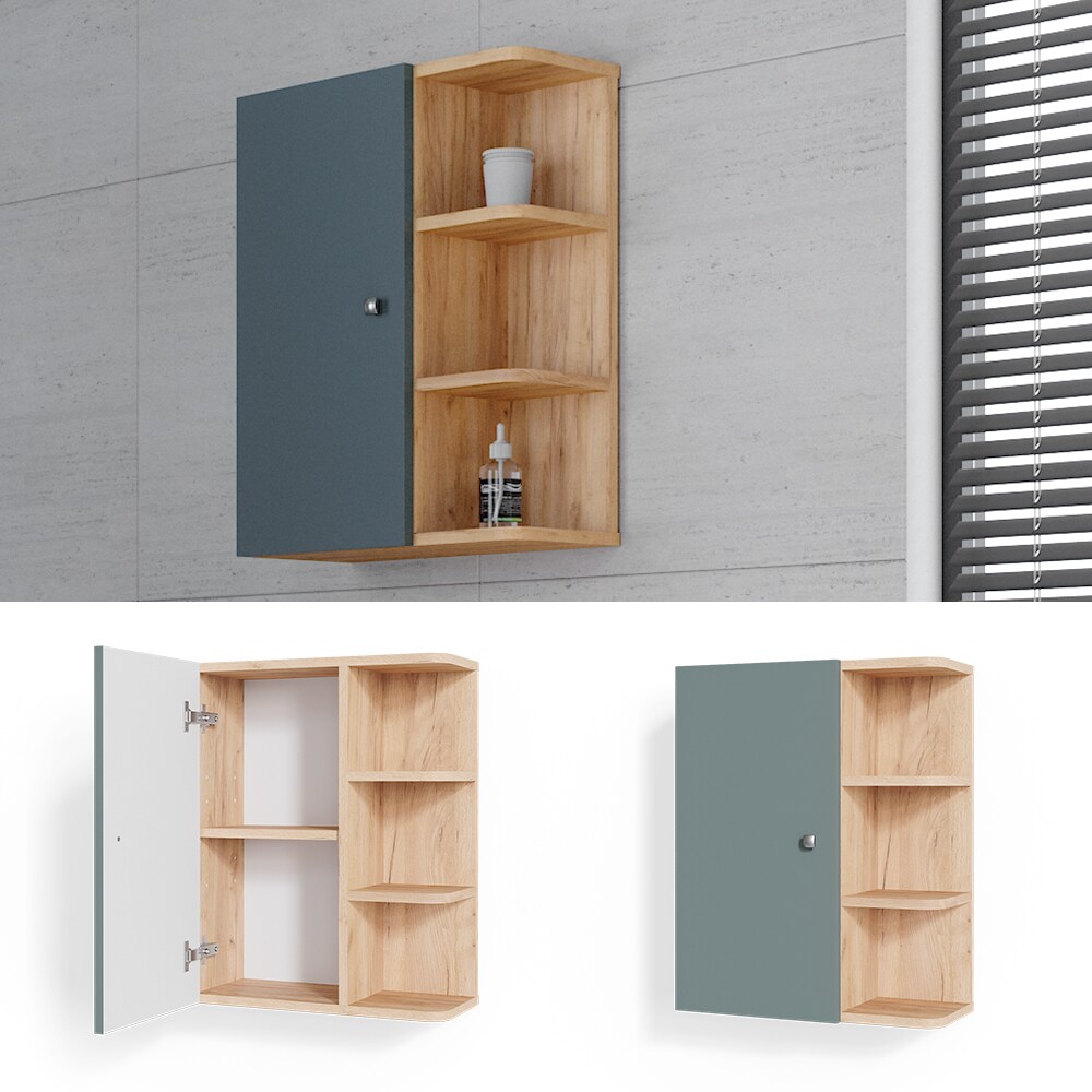 Vicco H&auml;ngeschrank Badschrank Badezimmerschrank Fynn Eiche Gr&uuml;n Ablagen Regal - Bild 1