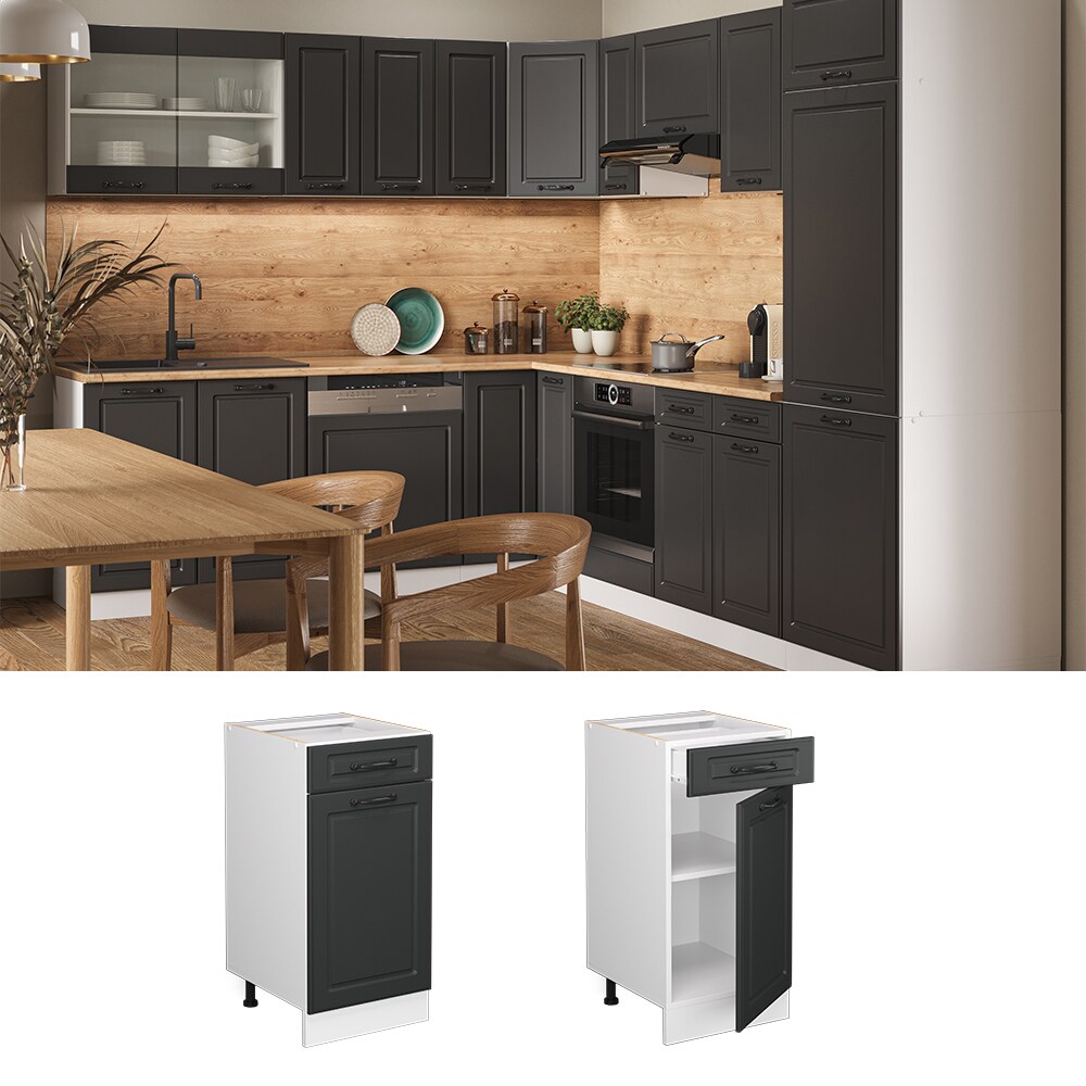 Vicco Schubunterschrank K&uuml;chenschrank K&uuml;chenzeile Landhaus R-Line 40 cm Wei&szlig;-Anthrazit - Bild 1