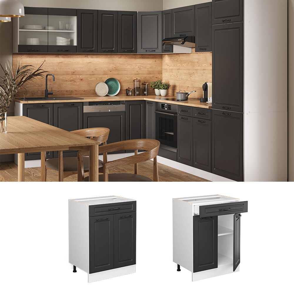 Vicco Schubunterschrank Küchenschrank Küchenzeile Landhaus R-Line 60 cm Weiß-Anthrazit