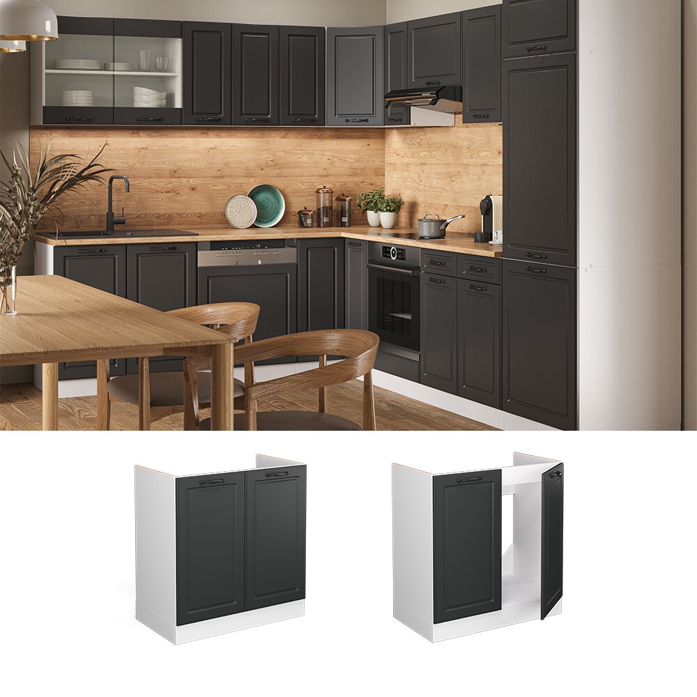 Vicco Sp&uuml;lenunterschrank K&uuml;chenschrank K&uuml;chenzeile Landhaus R-Line 80 cm Wei&szlig;-Anthrazit - Bild 1